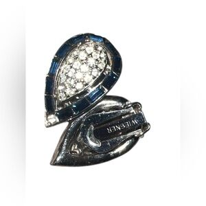 Vtg:Signed Joseph Wiener Silver and Blue Teardrop Clip-On Earrings